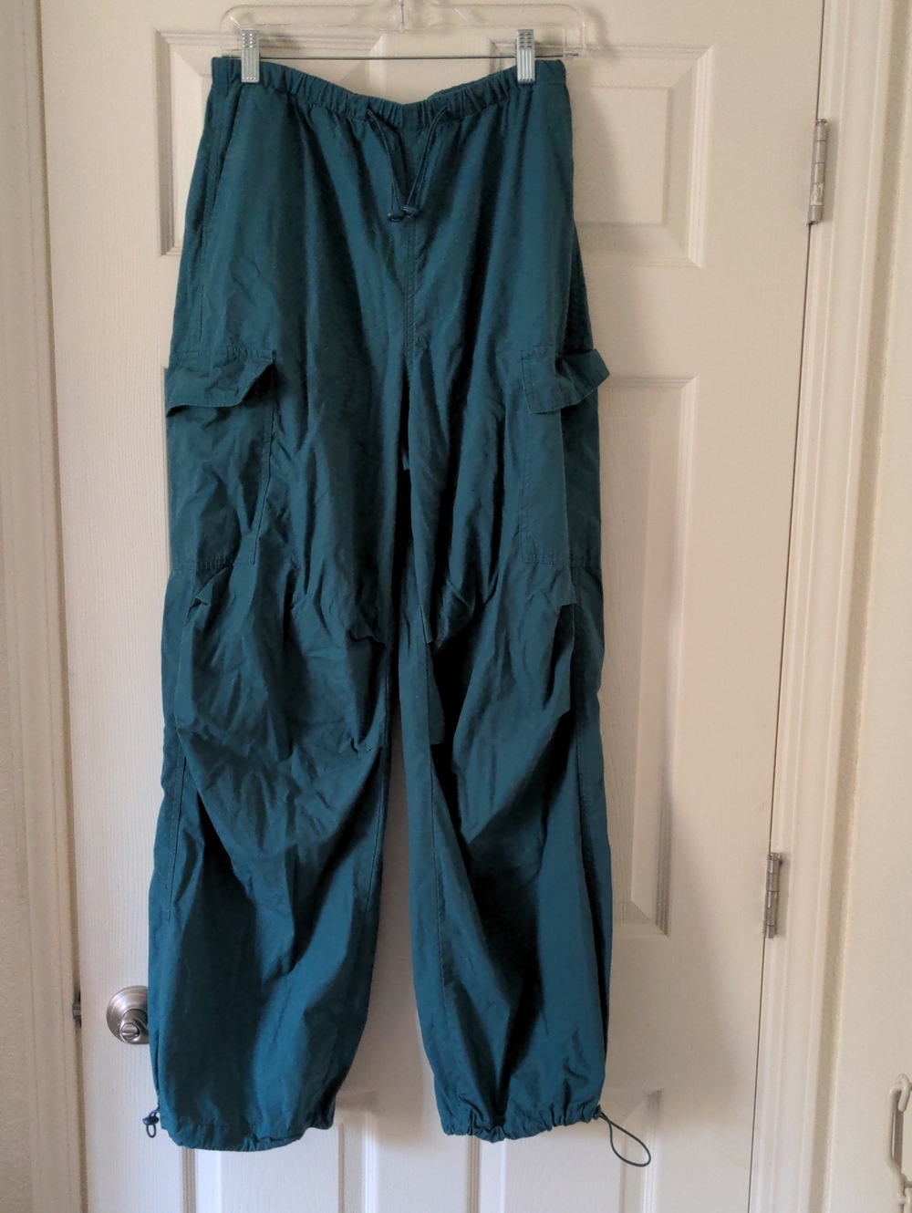 Teal Cargo Pants with Elastic Ankles